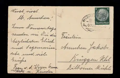 Kinder-AK Hannes Petersen: Geschwister mit Blumen Geschenke, per Bahnpost 1940