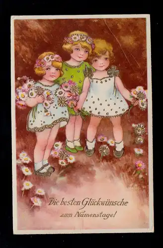 AK Félicitations Nom: Fille avec fleurs, doré, KORSCHENBROICH 1934