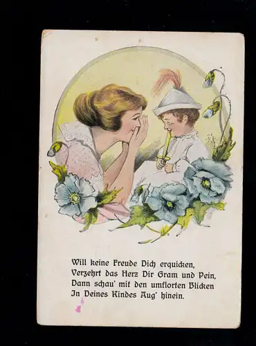 Enfants-AK Mère avec enfant à jouer - Poème Pas de joie, inutile
