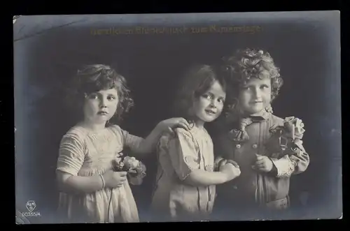 AK Félicitations Nom: Trio pour enfants avec roses, BORBECK / MESSE 11.8.1912