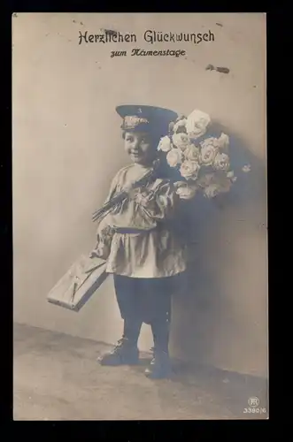 Félicitations pour les enfants Fête des noms: Expressbot avec des fleurs, CÖLN 24.7.1912