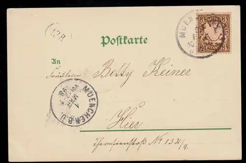 Kinder-AK Der Kuss - Eifersucht, Ortspostkarte MÜNCHEN 28.2.1898 / 1.3.98