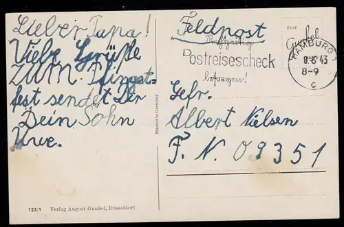 Kinder-AK Glückwünsche Pfingsten: Beim Schaukeln, Feldpost 8.6.1943