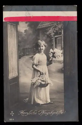 AK Félicitations Pentecôte: Filles en robe blanche Fleurs, Poste de champ BREMEN 1917