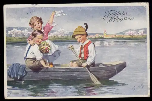 AK Félicitations à la Pentecôte: Enfants ricanants dans le bateau, ALTONA / ELBE 9.5.1913