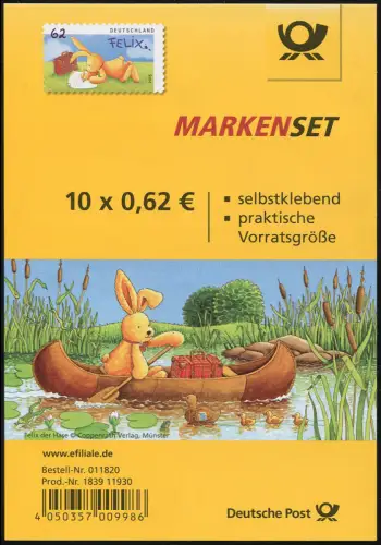 FB 46 Felix der Hase - Post von Felix, Folienblatt mit 10x3142, **