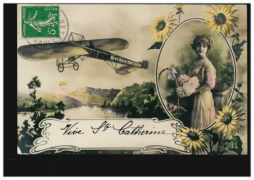 Frankreich Ansichtskarte Vornamen: Catherine, gelaufen 1911, leichte Büge