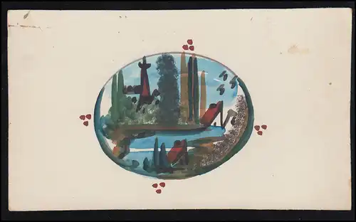Carte d'artiste peint à main Paysage avec des immeubles de tour, REGENSBURG 28.4.1931