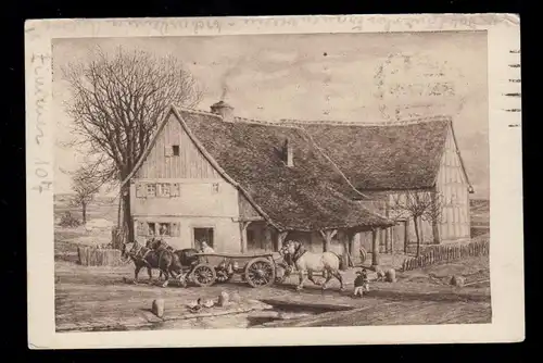 Animaux-AK W. Altheim: Vieux paysans Voiture de chevaux canard, FRANKFURT / MAIN 1919