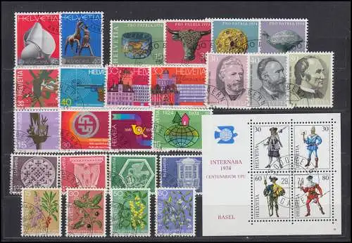 1017-1045 Schweiz-Jahrgang 1974 komplett, O gestempelt
