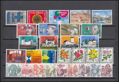 1087-1115 Suisse-Janvier 1977 complet, O cacheté