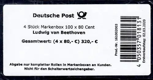 3520 Ludwig van Beethoven - BANDEROLE pour 4 boîtes de marque