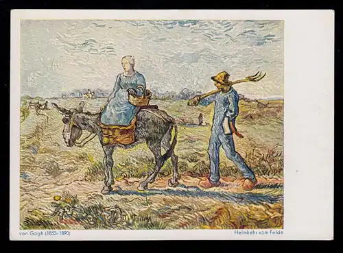 Animaux-AK van Gogh: Retour du champ - paysanne ânesser avec fourche, non utilisée