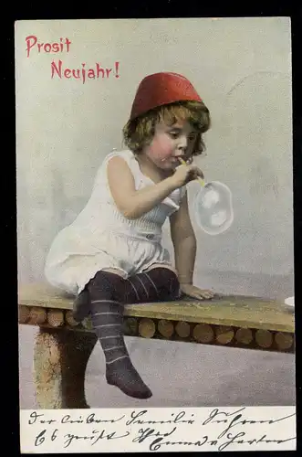AK Glückwünsche Neujahr: Kind macht Seifenblasen, gelaufen 1904