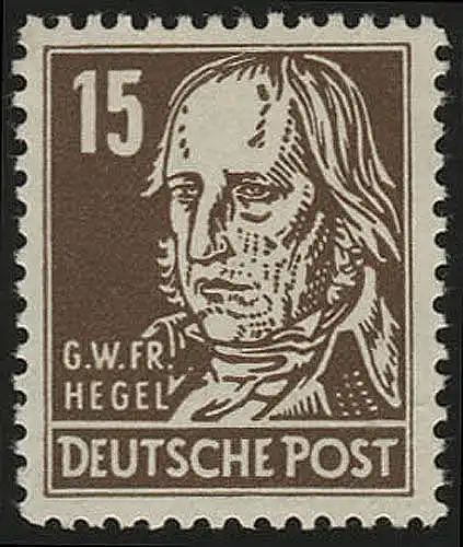SBZ 217cx Georg Hegel 15 Pf, schwarzorangebraun, ** geprüft