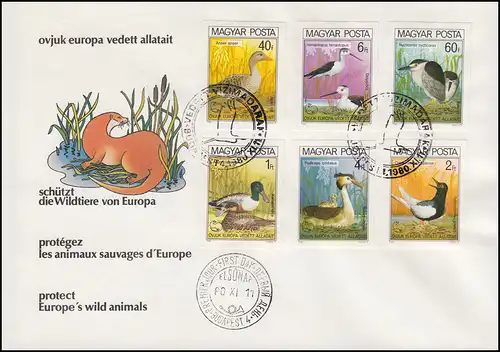 Hongrie 3451-3456B Année naturelle Oiseaux, ensemble non-denté sur FDC 1980