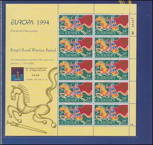 Guernsey Kleinbogen EUROPA CEPT 1994 im Folder, Ausstellung Hong Kong 1994, **