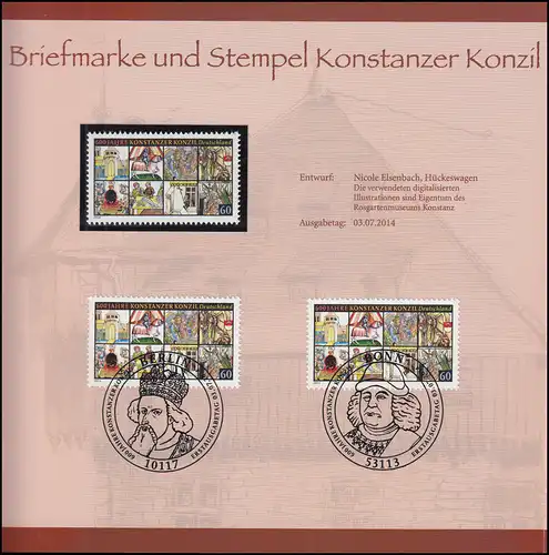 Folder der Deutsche Post: 600 ans Constancer Konzil **/ESSt Bonn+Berlin 2014