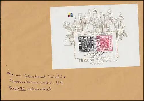 Bloc 46 IBRA Nuremberg 1999: Block en tant qu'EF sur la lettre R NETTETAL 31.12.99