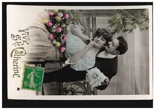France Carte Visual Prénoms: Catherine, couple d'amour avec des roses, marqué