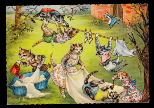 AK Animaux Menus: Chats en train de s'accrocher au linge et de jouer, CUXHAVEN 1965