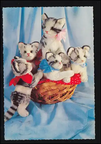 Tiere-AK Katzen im Korb als Kuscheltier Stofftier Plüschtier, BREMEN 1962
