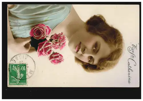 France Carte Visual Prénoms: Catherine - Femme avec Roses, MARLE AISNE