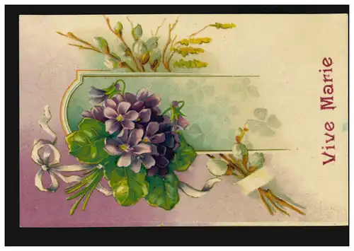 Belgien Ansichtskarte Vornamen: Vive Marie! Blumengirlande um Spiegel, 1909