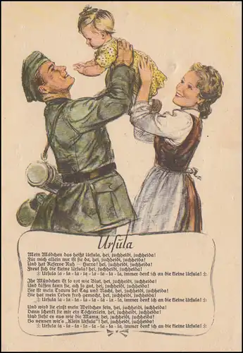 Carte postale Prénoms: Ursula, famille de soldats avec poème, inutilisé
