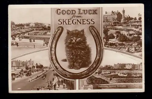 Angleterre AK Skegness: Chat Noir et quatre paysages, 14.7.1953