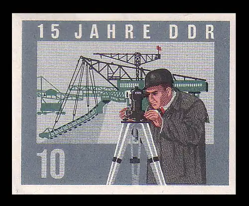 1068B DDR Tagebau/Vermessung 10 Pf, UNGEZÄHNT, ** ohne Gummi