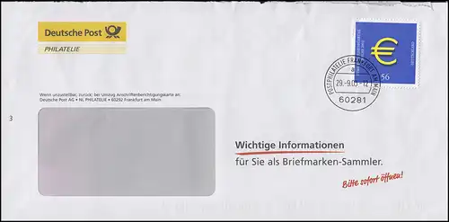 2234 Euro 2002 EF Brief Informationen für Briefmarken-Sammler FRANKFURT 29.9.03