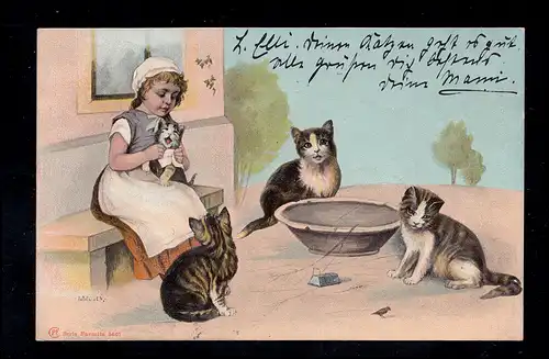 Animaux-AK Chats devant la bouche vide Mousefall Vogel Dornum (FRAISIE-EST) 1903