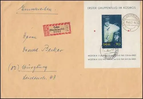 Block 17 Wostok-Gruppenflug EF auf R-Brief CALAU 15.10.62 Block-Randstempel