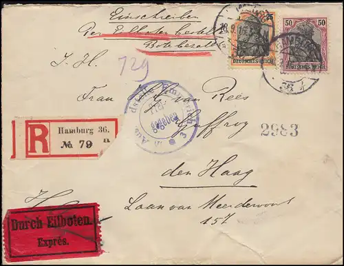 Censure Institut Émermich Eil-R-Brief Germania-Frankatur HAMBURG 18.9.1916