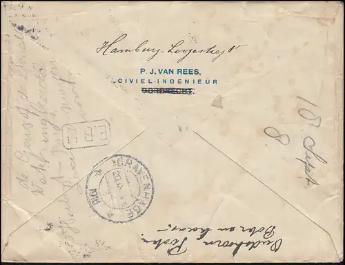 Zensur Auslandsstelle Emmerich Eil-R-Brief Germania-Frankatur HAMBURG 18.9.1916