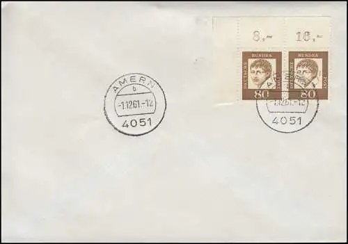 359y Main-d'angle allemand important O AMERN 1.12.61 FDC blanc