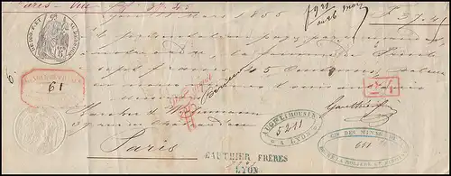 France Lettre de service à 5 centimes de Lyon Mars 1855 à Paris