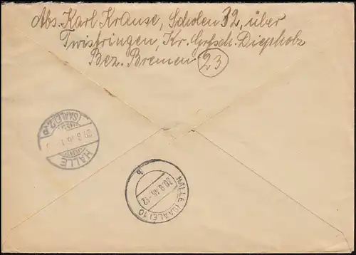 31 AM Post 42 Pf MeF R-Bf Not-R-Zettel Feldpost SCHOLEN via TWISTRINGEN 22.8.46