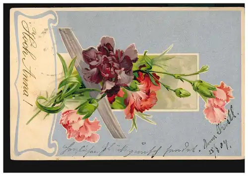 Ansichtskarte Vornamen: Hoch Anna! Nelken, Ortspostkarte WIEN 25.7.1904