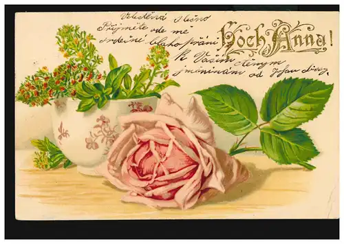 Ansichtskarte Vornamen: Hoch Anna! Rose vor Blumentopf, nach ALTMÜNSTER 26.7.04
