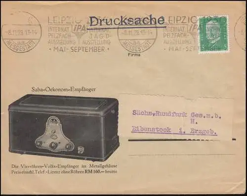 Saba-Oekonom-Empfänger / Volks-Empfänger Drucksache LEIPZIG Pelze Jagd 8.11.1929