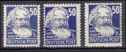 224 Karl Marx - ensemble avec trois variantes de couleurs différentes, tous **