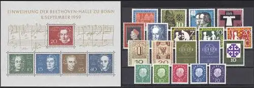 302-325 Bund millésime 1959 complet (19 timbres et bloc 2), frais de port **