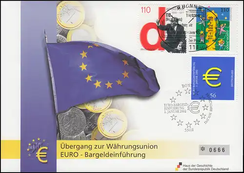 Euro-Einführung: Bargeldeinführung Schmuck-FDC passender ESSt Bonn 10.1.2002