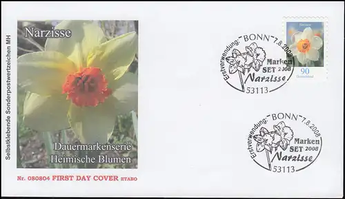 2515 Blumen Narzisse SELBSTKLEBEND aus FB 1a: ETABO-Schmuck-FDC EV-O Bonn 2008