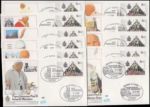 1320 Johannes Paul II. in Deutschland: 11 Schmuck-Briefe versch. SSt Besuchsorte