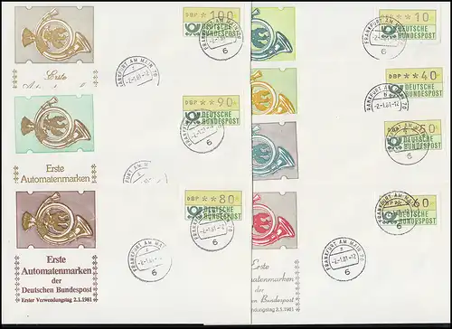 1.1 ATM Grün 14 Werte TS 1 auf 14 Schmuck-FDC's je ET-O FRANKFURT/MAIN 2.1.1981