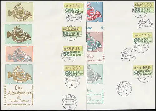 1.1 ATM Grün 14 Werte TS 1 auf 14 Schmuck-FDC's je ET-O FRANKFURT/MAIN 2.1.1981