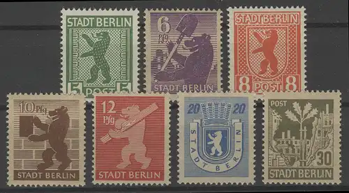 1-7A Berliner Bär/Eiche 1945, 7 Werte, gezähnt, **